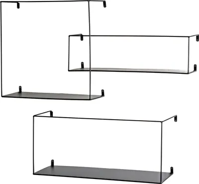 Produktbild von HAKU Wandregal 3er Set schwarz - Metall, B/H/T: 40/50/55x40/15/25x18/16/20 cm
