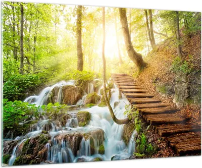 Produktbild von Bilder auf glas - Park Wasserfall Wasser - 100x70cm - Glasbilder - Wandbilder - Kunstdruck - zum Aufhängen bereit - Wanddekoration aus Glas - Glas Bilder - Wandbild auf Glas - GAA100x70-3639