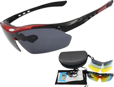 Produktbild von Polarisierte Fahrradbrille mit 5 Wechselgläsern TR90-Rahmen, Rot