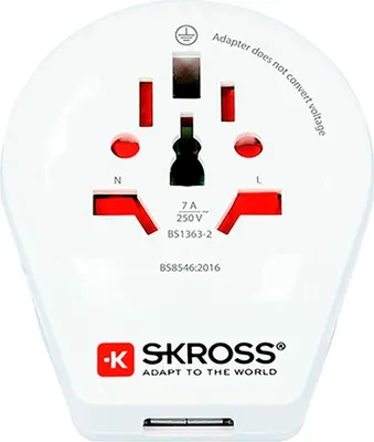 Produktbild von Skross 1.500267, Typ G (VK), Universal, Typ B, Typ C, Typ G (VK), Typ I (AU), Typ J (CH), Typ L (IT), Typ N (BR), 100-250 V, 50 - 60 Hz, 7 A