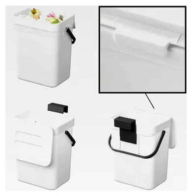 Produktbild von Mülleimer 3 L Weiß mit Deckel – kompakter Abfalleimer für Wohnwagen, Wohnmobil, Caravan und Boot – kleiner Abfallbehälter mit Halterung und Klebepad – geeignet für Schranktüren – 20×15×12 cm