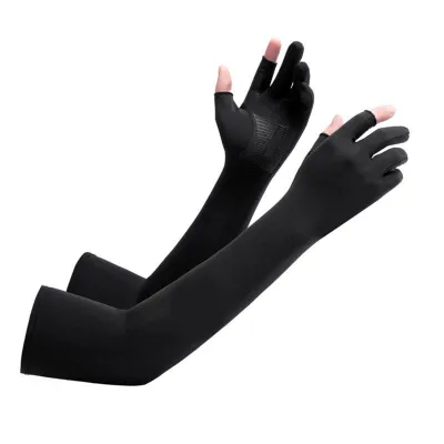 Produktbild von Armstulpen aus Eisseide, rutschfest, verlängerter UV-Schutz, kühlend, ideal zum Radfahren, Angeln, Autofahren, Schwarz
