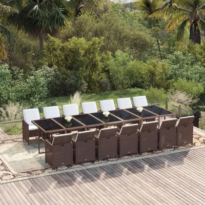 Image de The Living Store Ensemble de jardin 15 pièces avec coussins en polyrotin brun