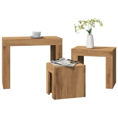 Image de Maison Exclusive - Tables gigognes 3 pièces Chêne Artisan Matériau dérivé du bois
