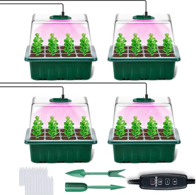Produktbild von Growbox Pflanzenlampe Vollspektrum,Anzuchtkasten Zimmergewächshaus Dimmbar Timer,Anzuchtset 4 Anzuchttöpfe Indoor Keimung