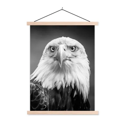 Produktbild von MuchoWow® Textilposter Adler - Raubvogel - Schwarz - Weiß - Tiere 120x160 cm mit holzfarbenen Rahmen - Plakatkarton