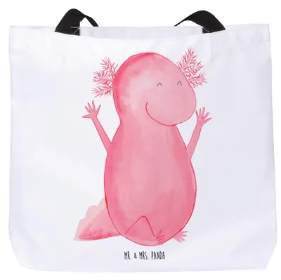 Produktbild von Mr. & Mrs. Panda Tote Bag Axolotl Hurra - Weiß - Geschenk, Schultasche, Reisetasche, Laptoptasche, Lurch, Schwanzlurch, Stoffbeutel, Tasche, Motivation