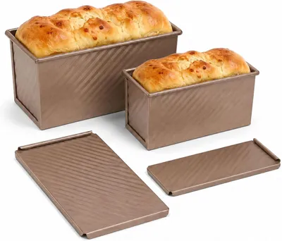 Produktbild von Set aus 2 Brotbackformen mit Deckel, Toastbrot- und Kastenformen M + L aus Kohlenstoffstahl