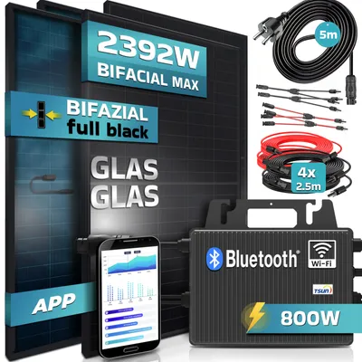 Produktbild von SUNNIVA® Balkonkraftwerk FULL BLACK BIFACIAL 2392W/800W Solaranlage 800W TSUN Micro Wechselrichter Wifi Bluetooth