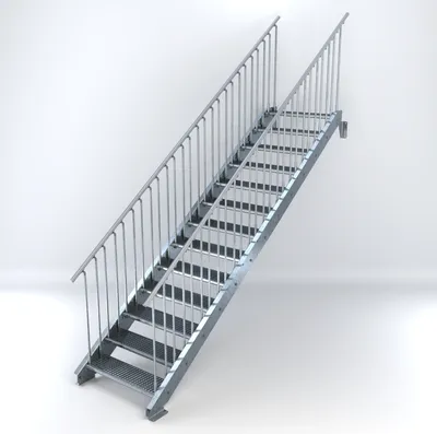 Produktbild von Stahltreppe 13 Stufen bis Höhe 260 cm, Laufbreite : 90 cm beidseitiges Geländer ST 2 (31 / 31 mm gezackt)