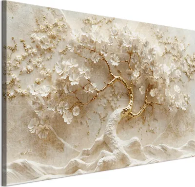 Produktbild von LUMASOUL Leinwand Bilder 120x80 cm, Leinwandbild Blumen Japandi Motiv, Wandbilder Holzrahmen und Webstuhl Wohnzimmer und Schlafzimmer, 1 teilig