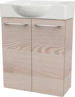 Produktbild von Fackelmann SBC B. CLEVER Gäste WC Set 2-teilig 55 cm, Braun hell, 2 Türen, Keramik Hahnloch rechts