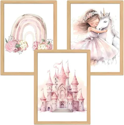 Produktbild von Kinderzimmer Poster 30x40 cm, 3-teilig, rosa, Einhorn, Wanddekoration für Kinderzimmer