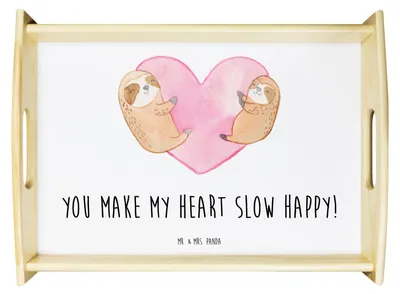 Produktbild von Mr. & Mrs. Panda Tablett Faultiere Herz - Weiß - Geschenk, holz serviertablett, für Partner, Frauen, Freund, Freundin, Frühstückstablett, Valentinstag, Holztablett, aus