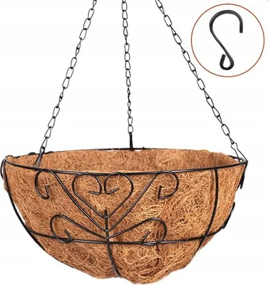 Obrázek produktu pro Závěsný kovový květináč s kokosovou vložkou 30 cm x 50 cm – květinový koš