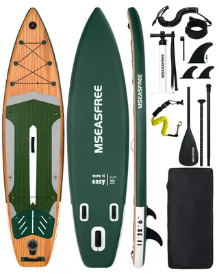 Produktbild von Aufblasbares Stand-Up-Paddleboard - ISUP-Set - 335 cm - Holzmaserung - Kamera-Halterung - 150 kg Tragfähigkeit - Rucksack - Pumpe