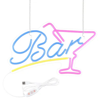 Produktbild von Focenat Bar Neon Schild LED Leuchtreklame, USB "Bar" Leuchtschild, Cocktail Neon Licht Dimmbares, Acryl LED Neon Deko für Hausbar, Restaurant, Party, Club Wanddeko