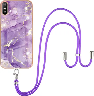 Image de Etui avec sangle pour Xiaomi Redmi 9A, soft TPU bumper, étui de protection, avec sangle ajustable Violet