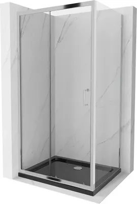 Zdjęcie produktu dla Mexen Apia kabina prysznicowa rozsuwana 130 x 80 cm, transparent, chrom + brodzik Flat, czarny - 840-130-080-01-00-4070