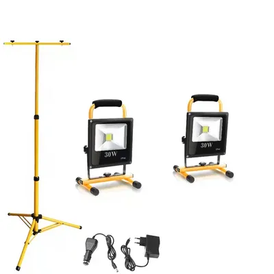 Produktbild von Jopassy LED Akku Fluter Baustrahler Arbeitsleuchten mit Teleskopstativ Kaltweiß LED Arbeitsscheinwerfer 2x30W+1xStativ Fluter Flutlicht