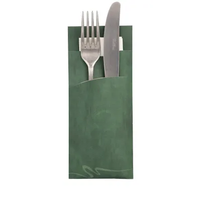Produktbild von 520 Bestecktaschen 20 cm x 8,5 cm dunkelgrün inkl. weißer Serviette