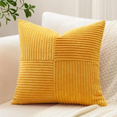 Productafbeelding van Kussensloop, corduroy, kruisstreepmotief, goudgeel, 50x50 cm, 1 stuk
