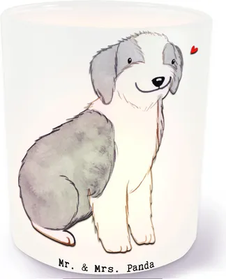 Produktbild von Mr. & Mrs. Panda Teelichthalter Glas Bearded Collie Moment - Transparent - Geschenk, kerzenhalter, Windlicht, Britischer Hütehund