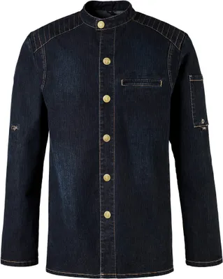 Produktbild von Kochjacke Bikerstyle, Druckknöpfe gold, denim navy, Gr. 5XL : royal blue : 5XL : 78% Baumwolle 22% Elasthan
