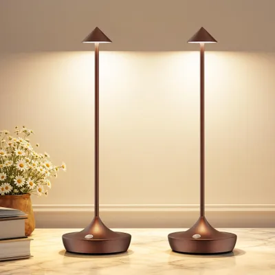 Produktbild von LED-Nachttischlampen, Set aus 2, braun, 3 Farbtemperaturen, Tischlampe, kabellos, mit 6000 mAh Akku