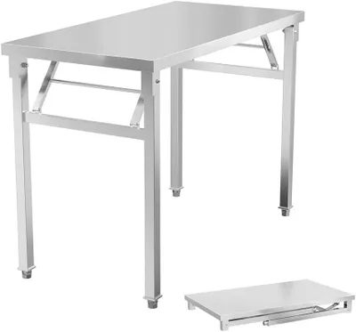Produktbild von QEENTOE Edelstahltisch 120x60x85cm, Klappbarer Arbeitstisch mit 4cm Arbeitsplatte, Edelstahl Zubereitungstisch für Gastronomie, Küche, Restaurant und Werkstatt