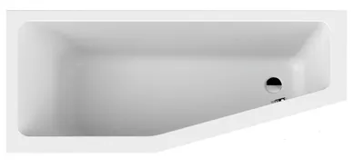 A top-down view of an empty white bathtub.