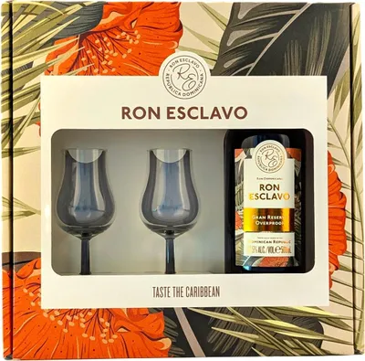 Image de Ron Esclavo GRAN RESERVA OVERPROOF Ron Dominicana 57,5% Vol. 0,5l en boîte cadeau avec 2 Verres