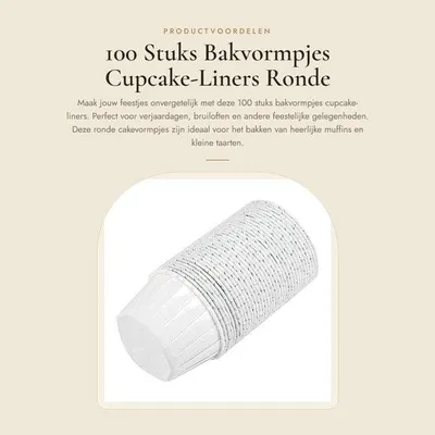 Zdjęcie produktu dla Formy do pieczenia 100 sztuk - Formy do muffin - Formy do ciast - Papierowe foremki do cupcakes - Dekoracje na imprezy - Idealne na wesela i urodziny - Formy do cupcakes