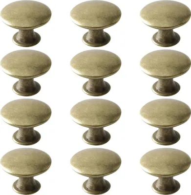 Produktbild von 12x Vintage Möbelknöpfe – Schubladengriffe in Gelbbronze für Küche und Schrank