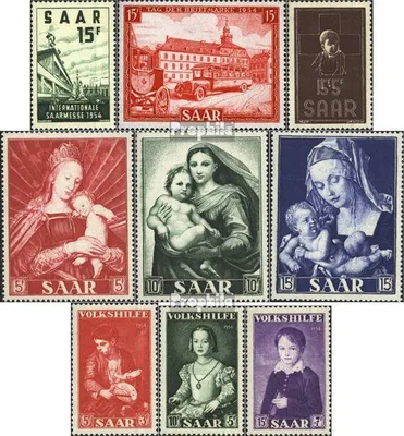 Produktbild von Briefmarken Saarland 1954 Mi 348-356 (kompl.Ausg.) Jahrgang 1954 komplett postfrisch Saarmesse 1954