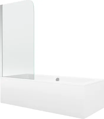 Produktbild von Mexen Cube rechteckige Badewanne 180 x 80 cm mit Verkleidung und 1-flügeliger Duschwand 80 cm, transparent, Chrom - 550518080X9?