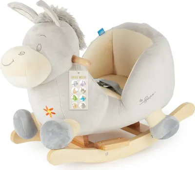 Produktbild von Bieco Plüsch Schaukeltier Esel Fips, 60 cm | Kinder Schaukelstuhl mit Sicherheitsgurt | Baby Schaukel | Schaukel Kleinkind | Schaukeltier Baby | Baby Schaukelwippe ab 9 Monate | Schaukelpferd Holz