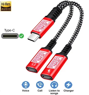 Produktbild von USB-C Y Adapter für Laden und Musik 2in1 Kopfhörer Splitter PD 60W Rot
