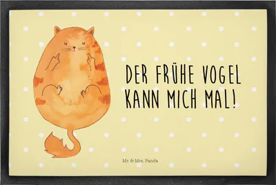 Produktbild von Mr. & Mrs. Panda Fussmatte Katze Frühaufsteher 50 x 75 cm - Gelb Pastell - Geschenk, Verschlafen, Schmutzfangmatte, Mittelfinger, fußmatte, Katzen, Tiger, Kaffee, Genervt