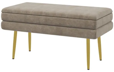 Produktbild von Sitzbank, Polsterbank mit Stauraum, Samtoptik, Bettbank mit Stahlbeine, Schuhbank, Aufbewahrungsbank für Wohnzimmer, Schlafzimmer, Beige, 79,5 x 37,5 x 43 cm |