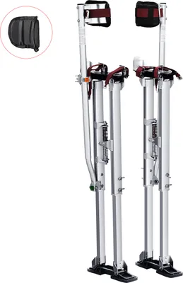 Produktbild von SucceBuy 36''-50'' verstellbare Aluminium-Trockenbaustelzen mit Knieschützern, rutschfestes Arbeitswerkzeug zum Streichen und Kleben, Silber