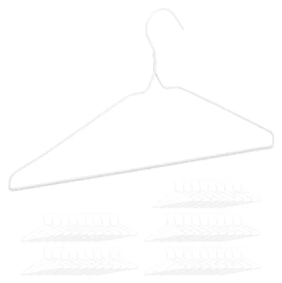 Image de 100 cintres en fil de fer pour vêtements légers, cintres en fil de fer peu encombrants avec barre transversale pour pantalons et jupes, blancs