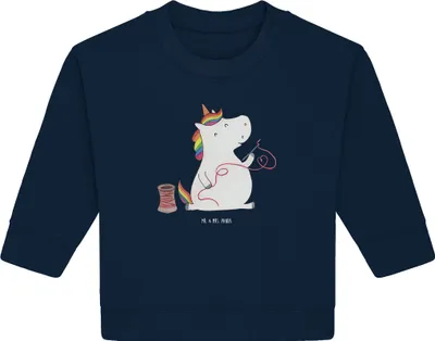 Produktbild von Mr. & Mrs. Panda Organic Baby Pullover Einhorn Näherin 6. - 12. Monat - French Navy - Geschenk, Freundin, Unicorn, Häkeln, Bullover, Stricken, Einhörner, Nähen