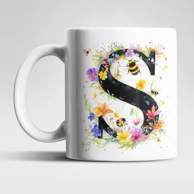 Produktbild von Name A bis Z und 0 bis 9 Blumen Bienen Kaffeetasse Teetasse Tasse Geschenkidee – S