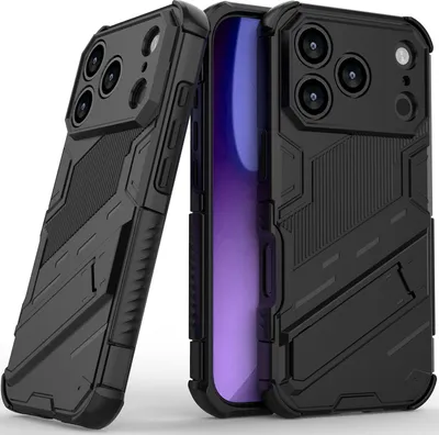Produktbild von Armor Hülle für iPhone 17 Pro Hybrid PC TPU Bumper Stoßfestes Schutzhülle mit Standfunktion Schwarz