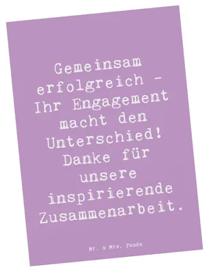 Produktbild von Mr. & Mrs. Panda Postkarte Spruch Geschäftspartner Erfolg - Lavendeltraum - Geschenk, Aufmerksamkeit, besondere Momente, Ansichtskarten, bildkarte, Danke sagen, Grußkarte