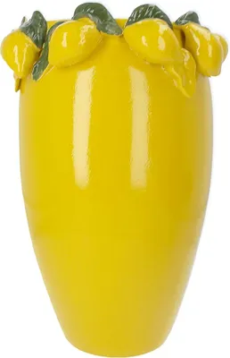 Imagen del producto de | Jarra de cerámica amarilla con limones y hojas, diseño moderno para muebles y decoración, jarra de mesa hecha de cerámica de alta calidad - Fabricada en Italia