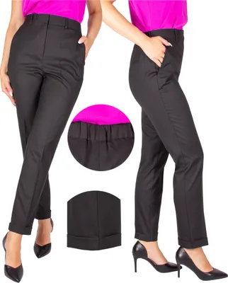 Immagine prodotto di FIRI Pantaloni eleganti da donna, vita alta, gamba dritta con polsini, nero, W38-L27 M