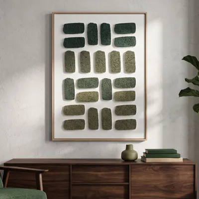 Immagine prodotto di Quadro stampato su tela 3D con cornice, dimensioni 60x2,9x80 cm, tonalità verdi e naturali, artista Mauro Ferretti