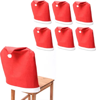 Stuhlhusse SANTA - Stuhlbezug als Weihnachtsmütze - Filz - L: 50cm - H: 60,8cm - rot - 6er Set